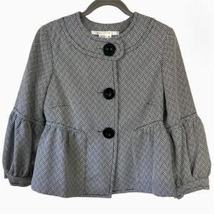 Ruffled Peplum Puff Sleeve Lightweight Tweed Cropped Jacket, Size M (EUC)